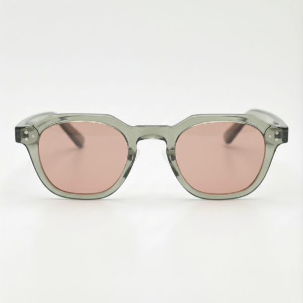FL41 Rose Tinted Lens Glasses - Transparent Green Geometric TR90 Frame 3