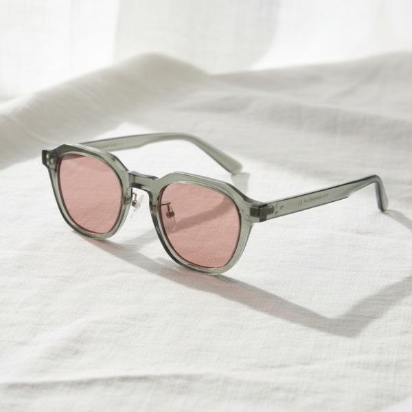 FL41 Rose Tinted Lens Glasses - Transparent Green Geometric TR90 Frame 2