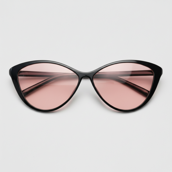 FL41 Rose Tinted Lens Glasses - Glossy Black Cat-eye TR90 Frame 2