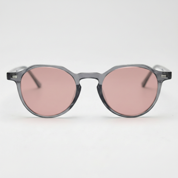 FL41 Rose Tinted Lens Glasses - Grey Geometric TR90 Frame 3
