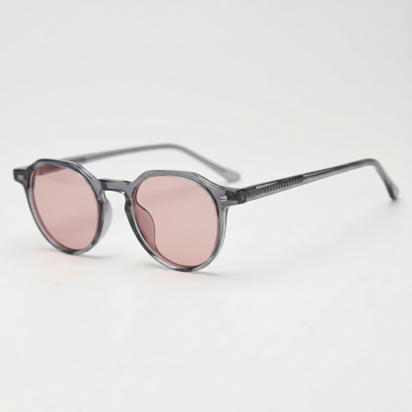FL41 Rose Tinted Lens Glasses - Grey Geometric TR90 Frame 1