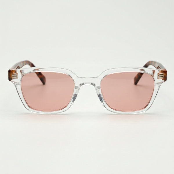 FL41 Rose Tinted Lens Glasses - Clear Square Acetate Frame 3