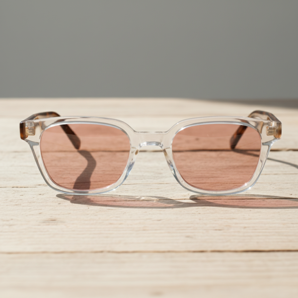 FL41 Rose Tinted Lens Glasses - Clear Square Acetate Frame 2