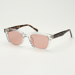 FL41 Rose Tinted Lens Glasses - Clear Square Acetate Frame 1