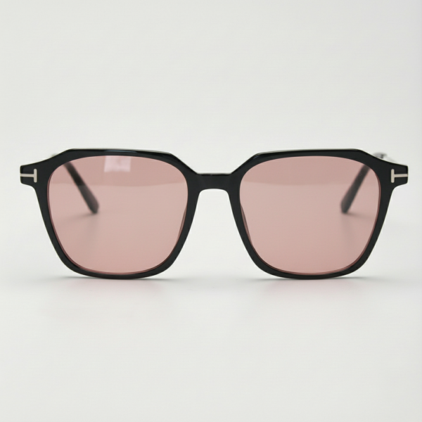 FL41 Rose Tinted Lens Glasses - Black Rectangle TR90 Frame 3