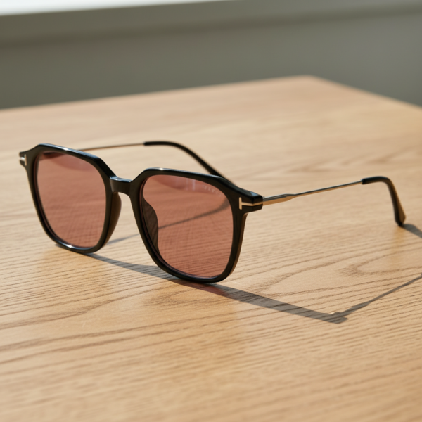 FL41 Rose Tinted Lens Glasses - Black Rectangle TR90 Frame 2