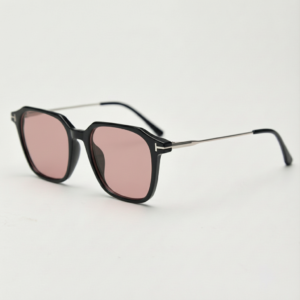 FL41 Rose Tinted Lens Glasses - Black Rectangle TR90 Frame 1