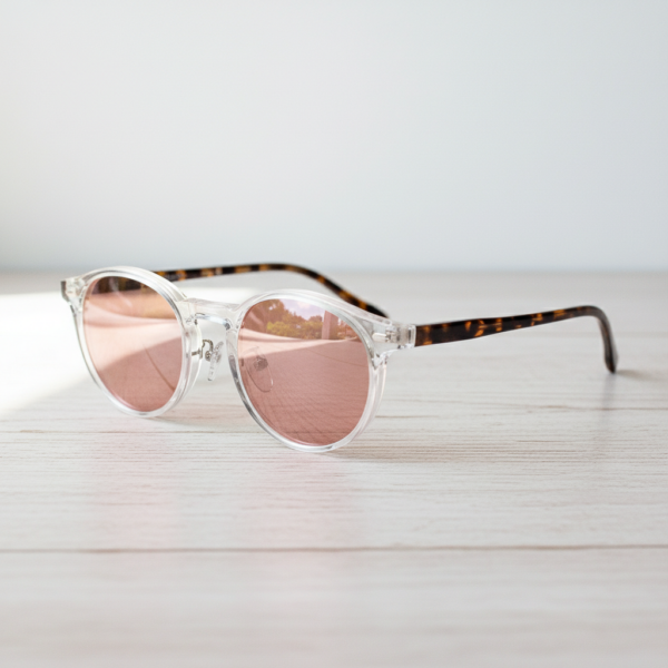 FL41 Rose Tinted Lens Glasses - Clear Round TR90 Frame 2