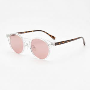 FL41 Rose Tinted Lens Glasses - Clear Round TR90 Frame 1
