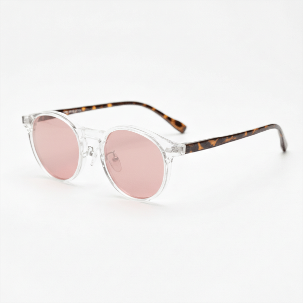 FL41 Rose Tinted Lens Glasses - Clear Round TR90 Frame 1