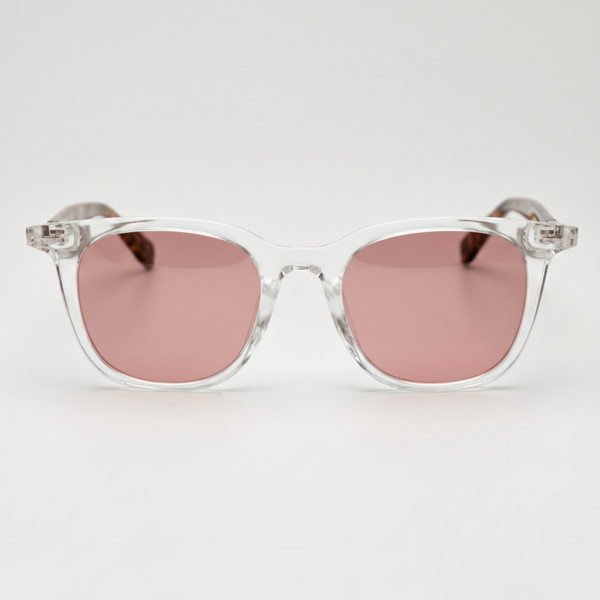 FL41 Rose Tinted Lens Glasses - Clear Rectangle TR90 Frame 3