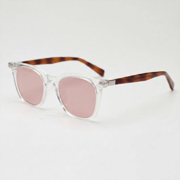 FL41 Rose Tinted Lens Glasses - Clear Rectangle TR90 Frame 1