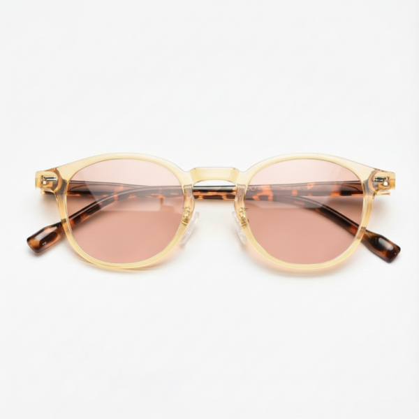 FL41 Rose Tinted Lens Glasses - Yellow Round TR90 Frame 3 FL41 Rose Tinted Lens Glasses - Yellow Round TR90 Frame 3