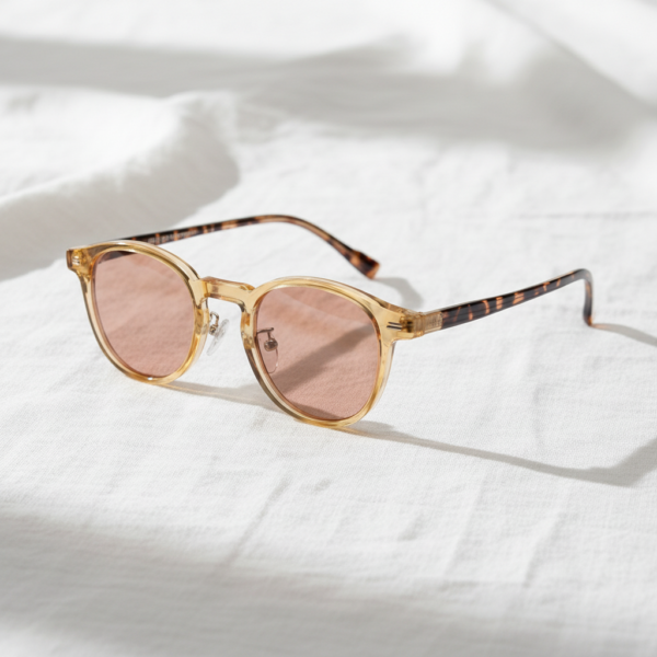 FL41 Rose Tinted Lens Glasses - Yellow Round TR90 Frame 2 FL41 Rose Tinted Lens Glasses - Yellow Round TR90 Frame 2