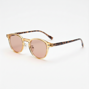 FL41 Rose Tinted Lens Glasses - Yellow Round TR90 Frame 1