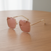 FL41 Rose Tinted Lens Glasses - Gold Square Metal Frame 2 FL41 Rose Tinted Lens Glasses - Gold Square Metal Frame 2