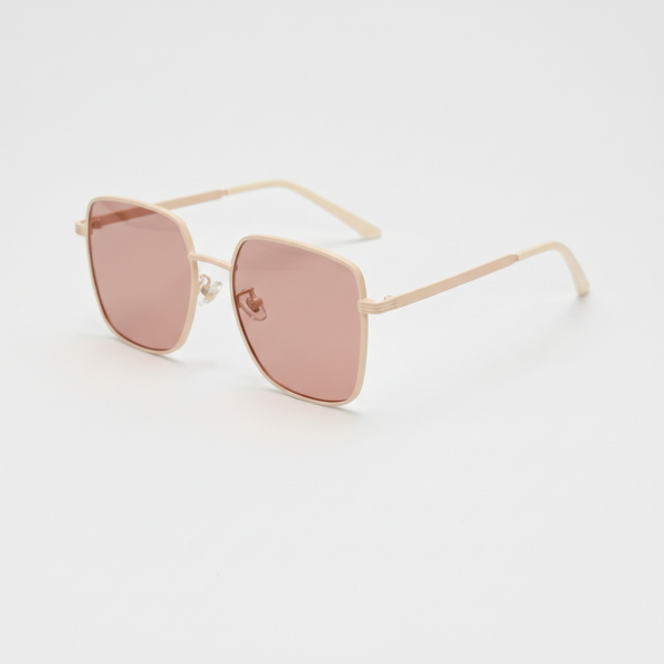 FL41 Rose Tinted Lens Glasses - Gold Square Metal Frame 1 FL41 Rose Tinted Lens Glasses - Gold Square Metal Frame 1