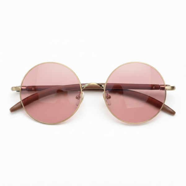 FL41 Rose Tinted Lens Glasses - Gold Round Metal Frame 3