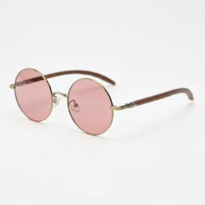 FL41 Rose Tinted Lens Glasses - Gold Round Metal Frame 1