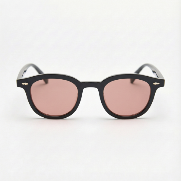 FL41 Rose Tinted Lens Glasses - Black Oval TR90 Frame 3