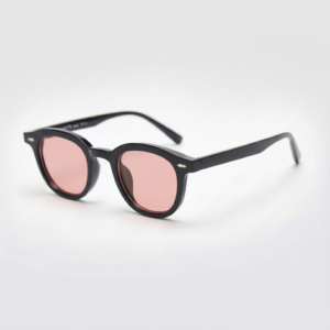 FL41 Rose Tinted Lens Glasses - Black Oval TR90 Frame 1