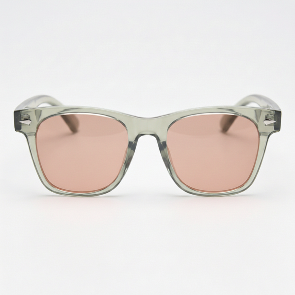 FL41 Rose Tinted Lens Glasses - Green Rectangle TR90 Frame 3