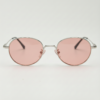 FL41 Rose Tinted Lens Glasses - Silver Round Stainless Steel Frame 3