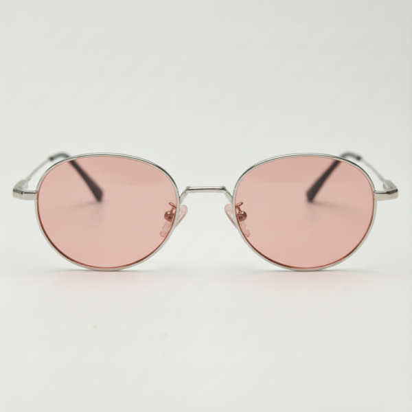 FL41 Rose Tinted Lens Glasses - Silver Round Stainless Steel Frame 3