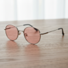 FL41 Rose Tinted Lens Glasses - Silver Round Stainless Steel Frame 2