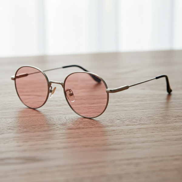 FL41 Rose Tinted Lens Glasses - Silver Round Stainless Steel Frame 2