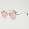 FL41 Rose Tinted Lens Glasses - Silver Round Stainless Steel Frame 1