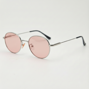 FL41 Rose Tinted Lens Glasses - Silver Round Stainless Steel Frame 1
