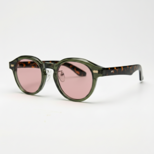 FL41 Rose Tinted Lens Glasses - Olive Green Round TR90 Frame 1