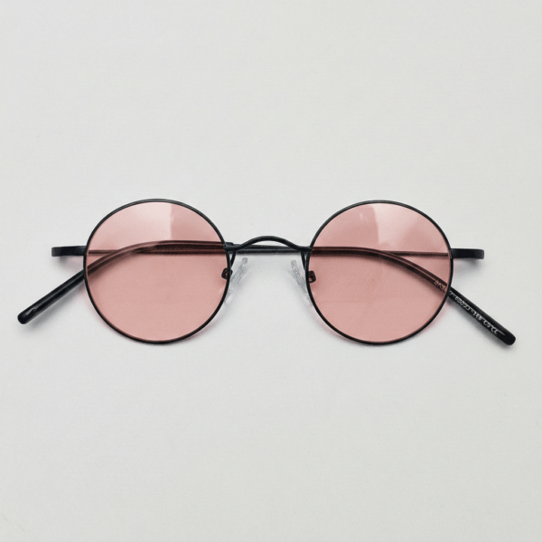 FL41 Rose Tinted Lens Glasses - Matte Black Round Titanium Frame 3