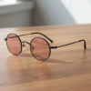 FL41 Rose Tinted Lens Glasses - Matte Black Round Titanium Frame 2