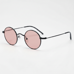 FL41 Rose Tinted Lens Glasses - Matte Black Round Titanium Frame 1