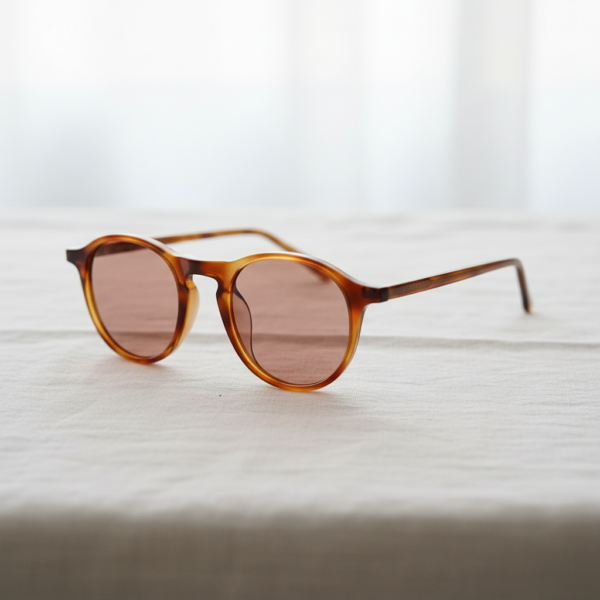 FL41 Rose Tinted Lens Glasses - Tortoise Round TR90 Frame 2