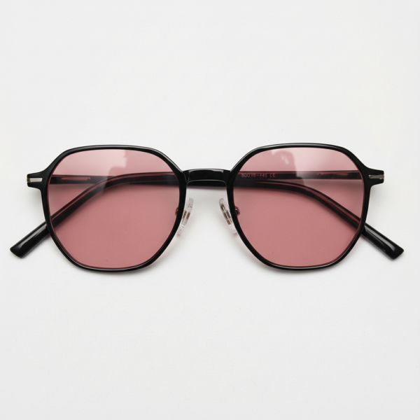 FL41 Rose Tinted Lens Glasses - Black Square TR90 Frame 3
