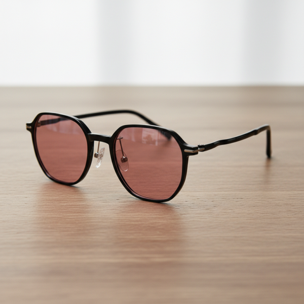 FL41 Rose Tinted Lens Glasses - Black Square TR90 Frame 2