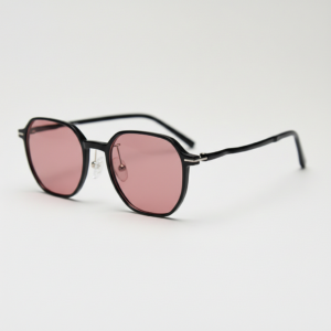 FL41 Rose Tinted Lens Glasses - Black Square TR90 Frame 1