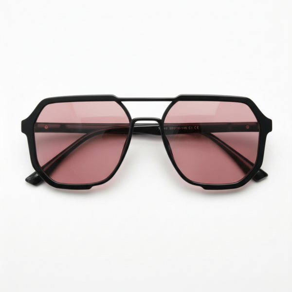 FL41 Rose Tinted Lens Glasses - Glossy Black Geometric TR90 Frame 3