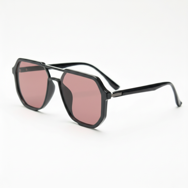 FL41 Rose Tinted Lens Glasses - Glossy Black Geometric TR90 Frame 1