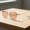 Ruth FL-41 Rose Tinted Lens Glasses - Gold Geometric Metal Frame Ruth FL-41 Rose Tinted Lens Glasses - Gold Geometric Metal Frame image 2