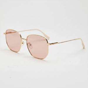 Ruth FL-41 Rose Tinted Lens Glasses - Gold Geometric Metal Frame image 1