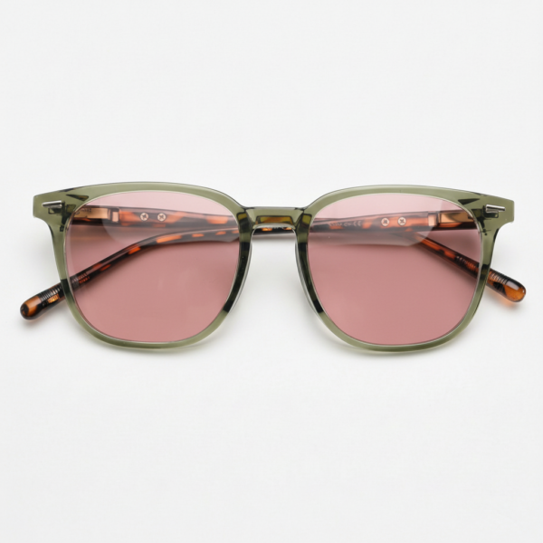 Sherry FL-41 Rose Tinted Lens Glasses - Olive green Square TR90 Frame Sherry FL-41 Rose Tinted Lens Glasses - Olive green Square TR90 Frame image 3