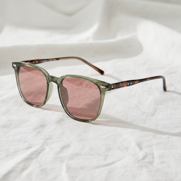 Sherry FL-41 Rose Tinted Lens Glasses - Olive green Square TR90 Frame Sherry FL-41 Rose Tinted Lens Glasses - Olive green Square TR90 Frame image 2
