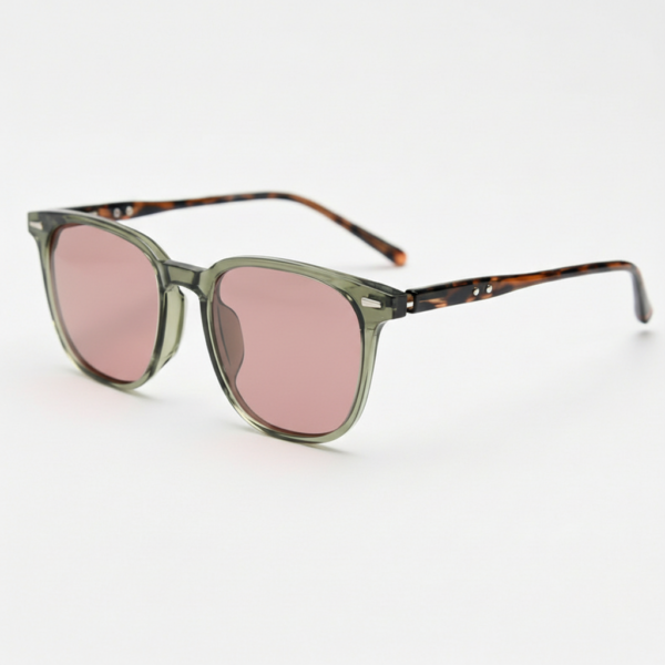 Sherry FL-41 Rose Tinted Lens Glasses - Olive green Square TR90 Frame Sherry FL-41 Rose Tinted Lens Glasses - Olive green Square TR90 Frame image 1
