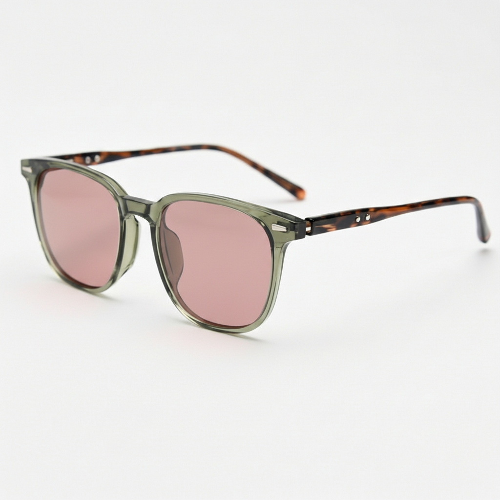 Sherry FL-41 Rose Tinted Lens Glasses - Olive green Square TR90 Frame Sherry FL-41 Rose Tinted Lens Glasses - Olive green Square TR90 Frame image 1