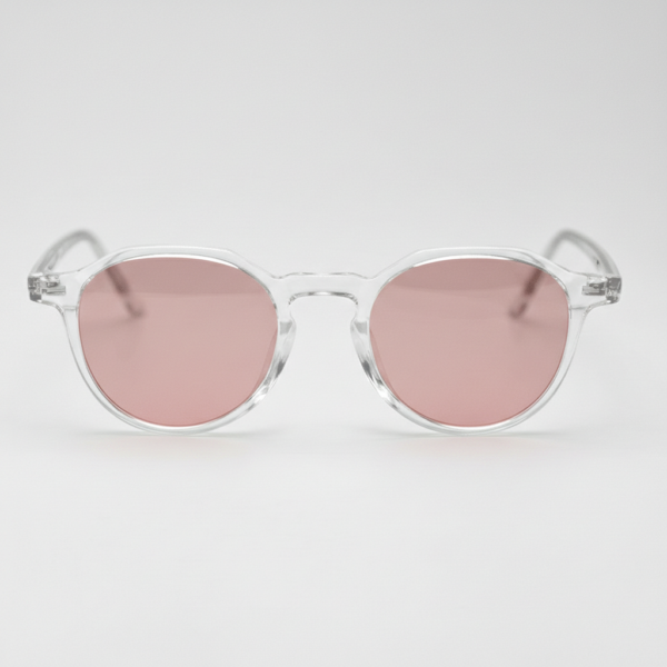 FL41 Rose Tinted Lens Glasses - Clear Geometric TR90 Frame 3