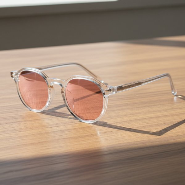 FL41 Rose Tinted Lens Glasses - Clear Geometric TR90 Frame 2